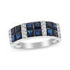 Thumbnail Image 1 of Square-Cut Blue Sapphire & Diamond Ring 1/6 ct tw 14K White Gold