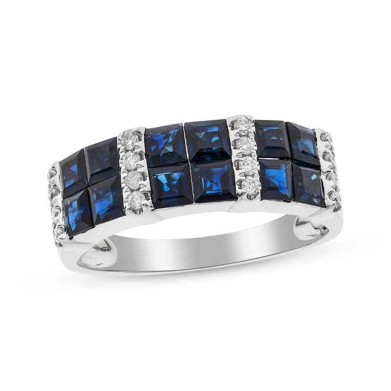 Main Image 1 of Square-Cut Blue Sapphire & Diamond Ring 1/6 ct tw 14K White Gold