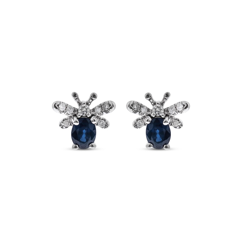 Main Image 2 of Oval-Cut Blue Sapphire & Diamond Bee Earrings 1/15 ct tw 10K White Gold