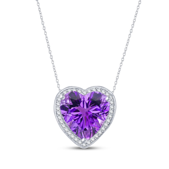 Heart-Shaped Amethyst & Diamond Necklace 1/10 ct tw Sterling Silver 18"