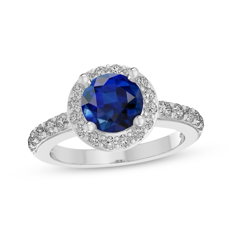 Round-Cut Blue & White Lab-Created Sapphire Halo Ring Sterling Silver ...