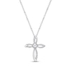 Thumbnail Image 1 of Cultured Pearl & White Lab-Created Sapphire Cross Necklace Sterling Silver 18&quot;