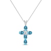 Thumbnail Image 0 of Oval-Cut Swiss Blue Topaz & White Lab-Created Sapphire Cross Necklace Sterling Silver 18"