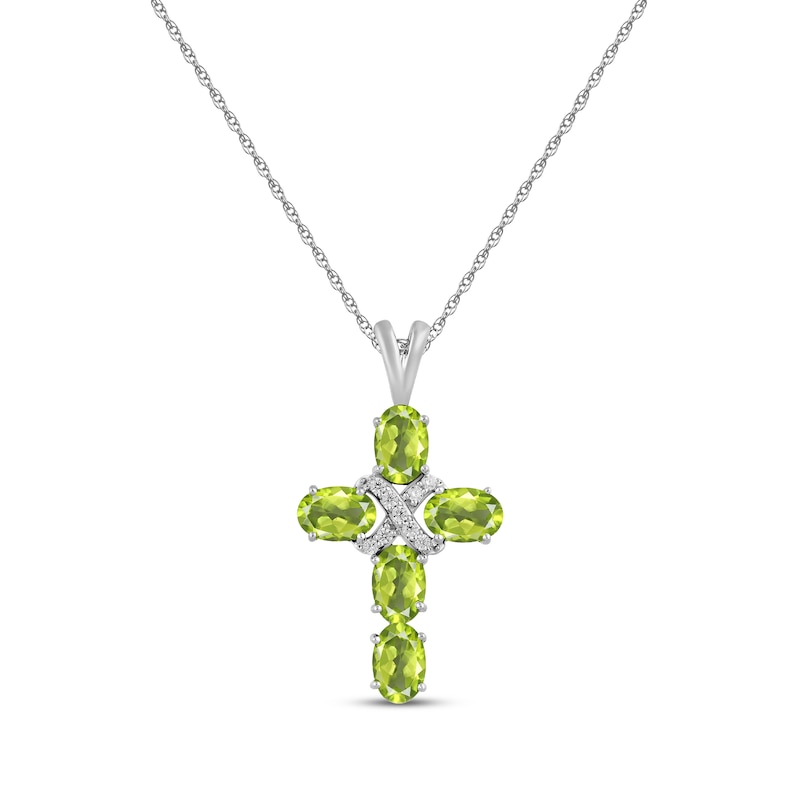 Main Image 1 of Oval-Cut Peridot & White Lab-Created Sapphire Cross Necklace Sterling Silver 18&quot;