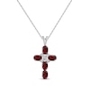 Thumbnail Image 1 of Oval-Cut Garnet & White Lab-Created Sapphire Cross Necklace Sterling Silver 18&quot;