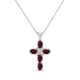 Oval-Cut Garnet & White Lab-Created Sapphire Cross Necklace Sterling Silver 18&quot;
