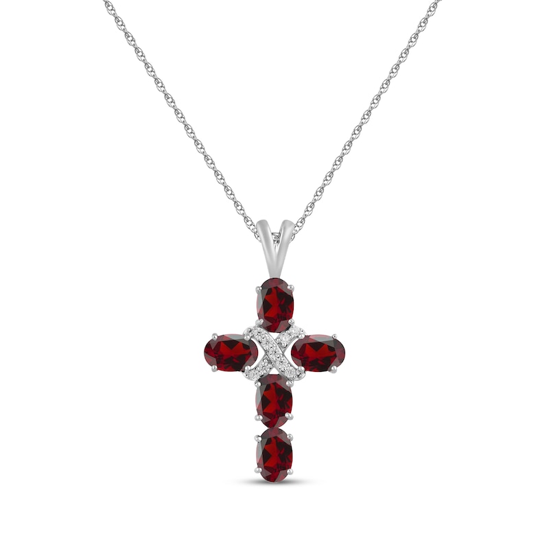 Main Image 1 of Oval-Cut Garnet & White Lab-Created Sapphire Cross Necklace Sterling Silver 18&quot;