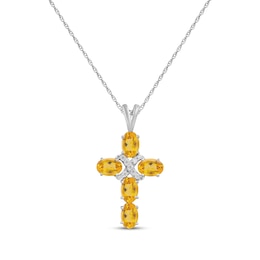 Oval-Cut Citrine & White Lab-Created Sapphire Cross Necklace Sterling Silver 18&quot;