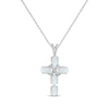 Thumbnail Image 1 of Oval-Cut Lab-Created Opal & White Lab-Created Sapphire Cross Necklace Sterling Silver 18&quot;