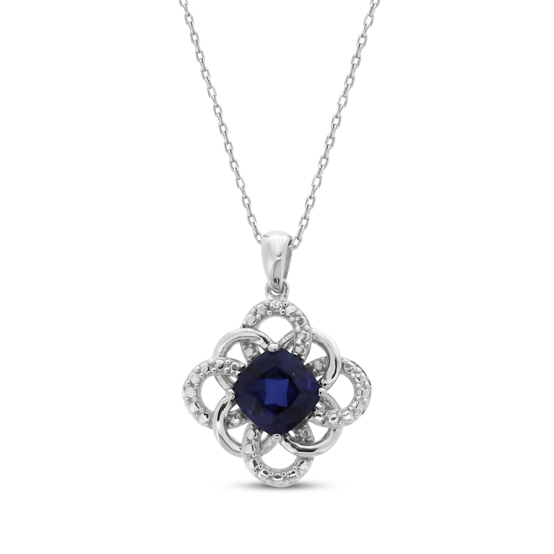 Main Image 1 of Blue & White Cushion and Round-Cut Lab-Created Sapphire Necklace Sterling Silver 18&quot;