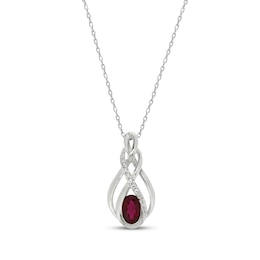 Lab-Created Oval-Cut Ruby & White Lab-Created Sapphire Necklace Sterling Silver 18&quot;