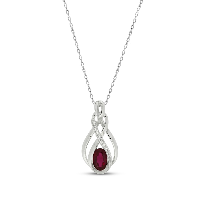 Main Image 1 of Lab-Created Oval-Cut Ruby & White Lab-Created Sapphire Necklace Sterling Silver 18&quot;