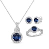 Thumbnail Image 1 of Round-Cut Blue & White Lab-Created Sapphire Gift Set Sterling Silver - Size 7