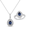 Thumbnail Image 1 of Pear-Shaped Blue & White Lab-Created Sapphire Gift Set Sterling Silver - Size 7