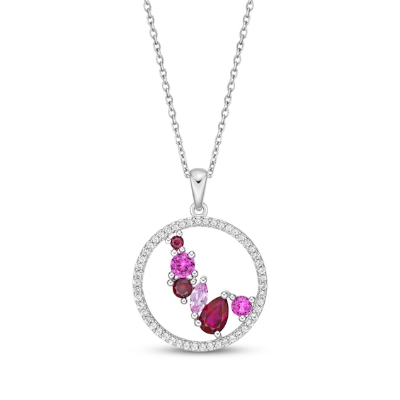 Multi-Shades Lab-Created Ruby, Pink & White Lab-Created Sapphire Necklace Sterling Silver 18"