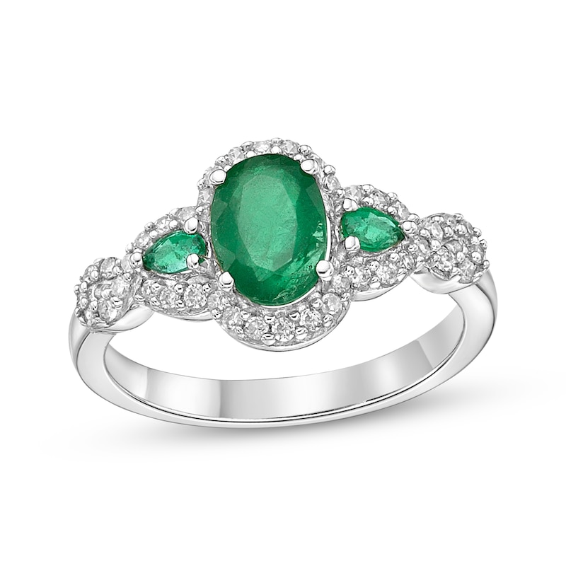 Main Image 1 of Multi-Shape Emerald & Diamond Ring 1/5 ct tw 10K White Gold