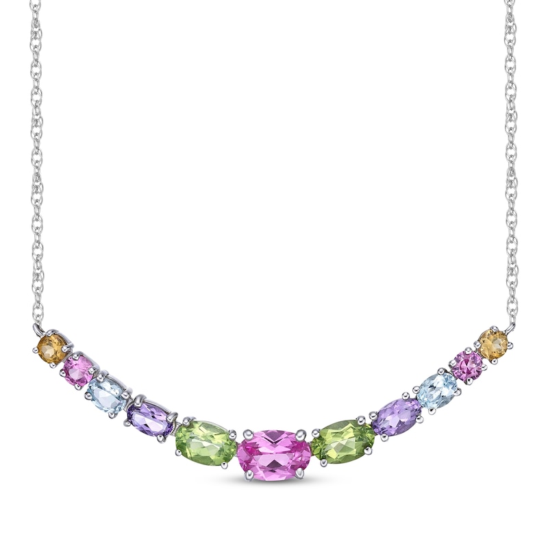 Main Image 1 of Multi-Gemstone Smile Necklace Sterling Silver 18”