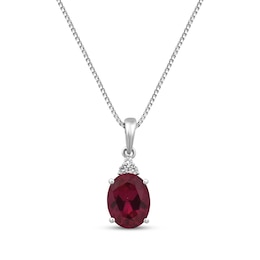 Oval-Cut Lab-Created Ruby & White Lab-Created Sapphire Drop Necklace Sterling Silver 18”