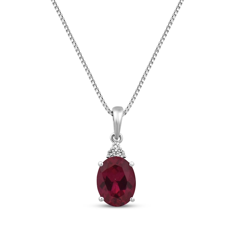 Main Image 1 of Oval-Cut Lab-Created Ruby & White Lab-Created Sapphire Drop Necklace Sterling Silver 18”