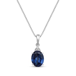 Oval-Cut Blue & White Lab-Created Sapphire Drop Necklace Sterling Silver 18”