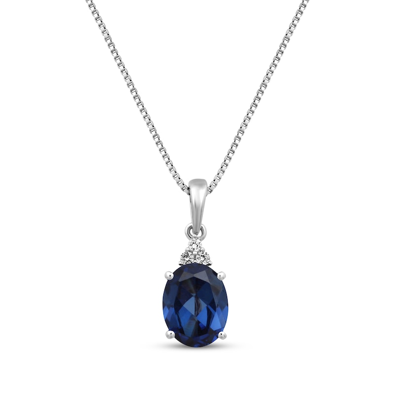 Main Image 1 of Oval-Cut Blue & White Lab-Created Sapphire Drop Necklace Sterling Silver 18”