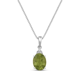 Oval-Cut Peridot & White Lab-Created Sapphire Drop Necklace Sterling Silver 18”