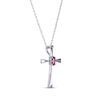 Thumbnail Image 1 of Oval-Cut Lab-Created Ruby Cross Necklace Sterling Silver 18”