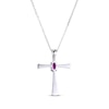 Thumbnail Image 2 of Oval-Cut Lab-Created Ruby Cross Necklace Sterling Silver 18”