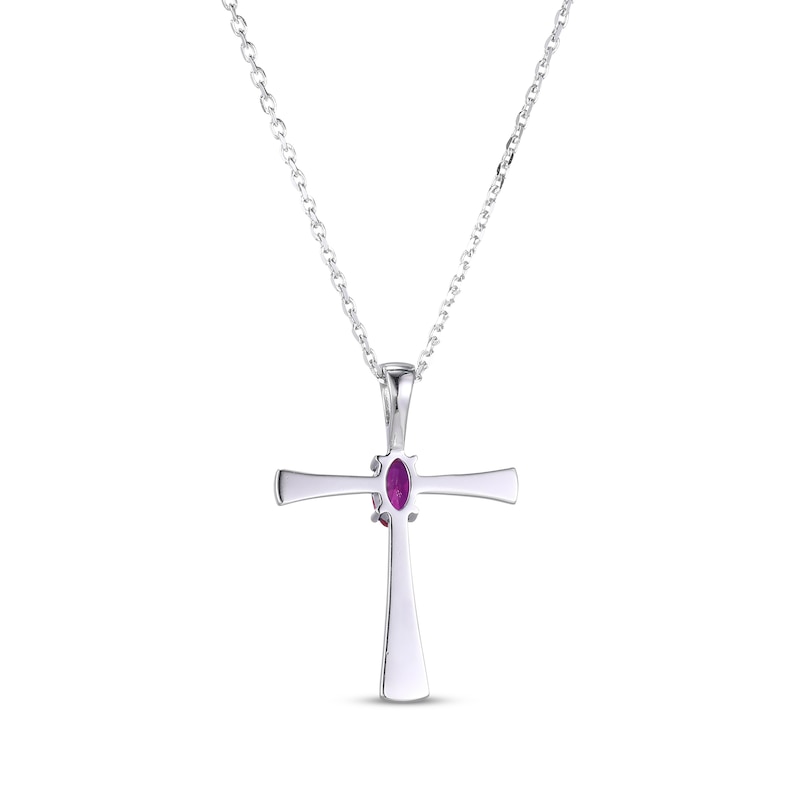 Oval-Cut Lab-Created Ruby Cross Necklace Sterling Silver 18”