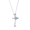 Thumbnail Image 1 of Oval-Cut Swiss Blue Topaz Cross Necklace Sterling Silver 18”