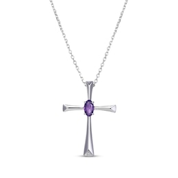 Oval-Cut Amethyst Cross Necklace Sterling Silver 18”