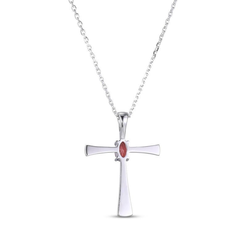 Oval-Cut Garnet Cross Necklace Sterling Silver 18”