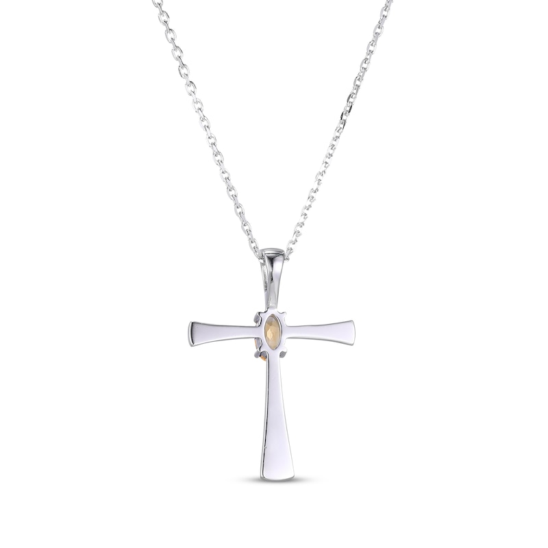 Oval-Cut Citrine Cross Necklace Sterling Silver 18”