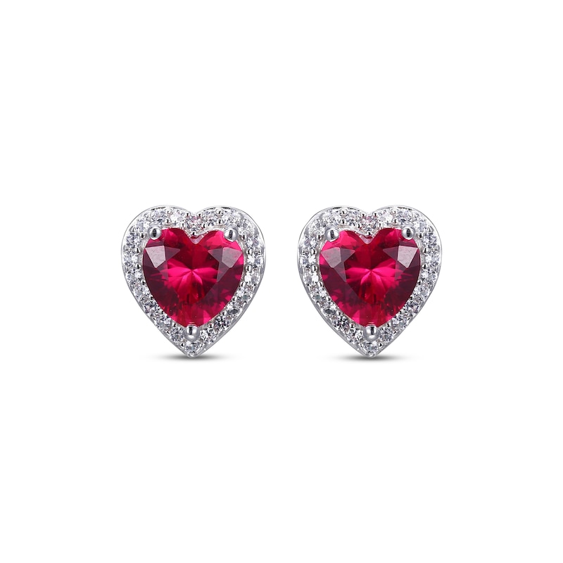 Main Image 2 of Heart-Shaped Lab-Created Ruby & White Lab-Created Sapphire Stud Earrings Sterling Silver