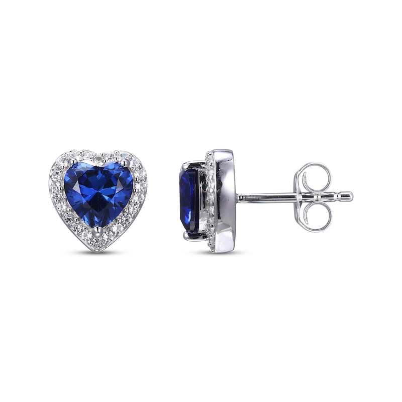 Heart-Shaped Blue & White Lab-Created Sapphire Stud Earrings Sterling ...