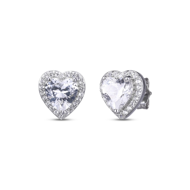 Heart-Shaped White Lab-Created Sapphire Stud Earrings Sterling Silver ...