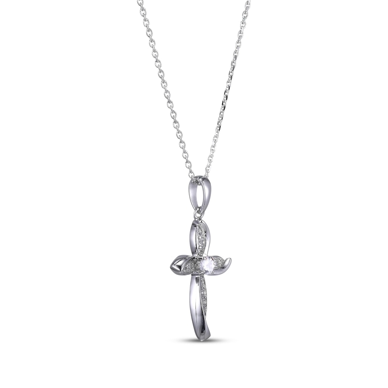 Main Image 2 of White Lab-Created Sapphire Cross Necklace Sterling Silver 18”