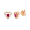 Thumbnail Image 1 of Round-Cut Lab-Created Ruby & Diamond Heart Stud Earrings 1/6 ct tw 10K Rose Gold