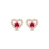 Thumbnail Image 2 of Round-Cut Lab-Created Ruby & Diamond Heart Stud Earrings 1/6 ct tw 10K Rose Gold