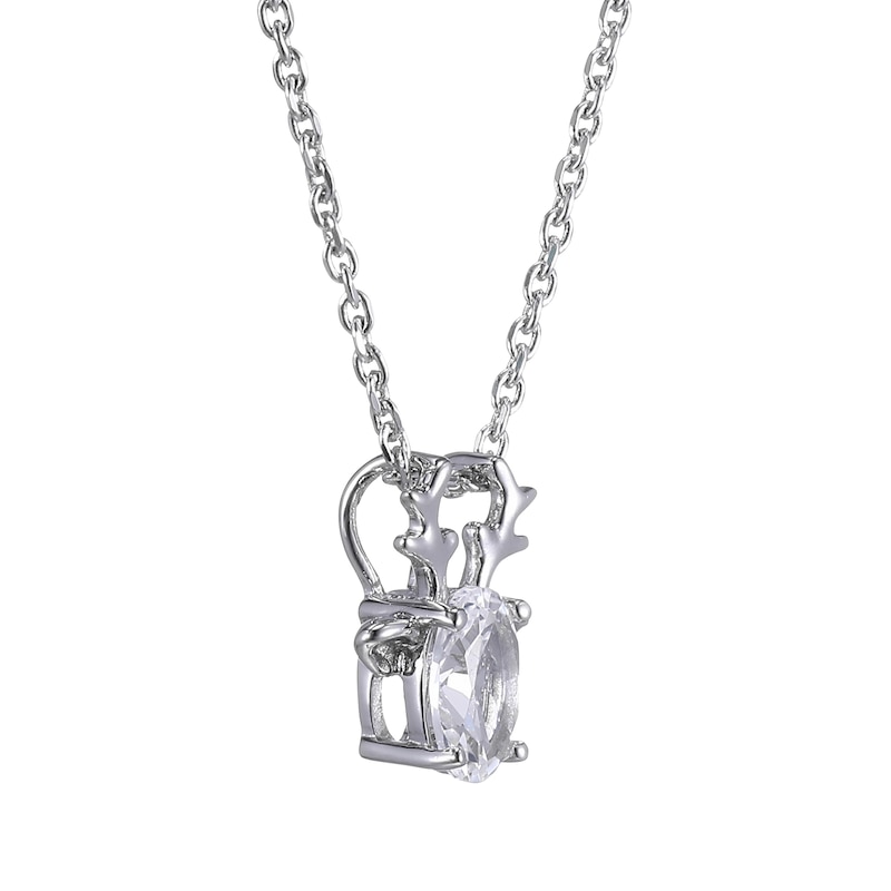 Oval-Cut White Lab-Created Sapphire Deer Necklace Sterling Silver 18”