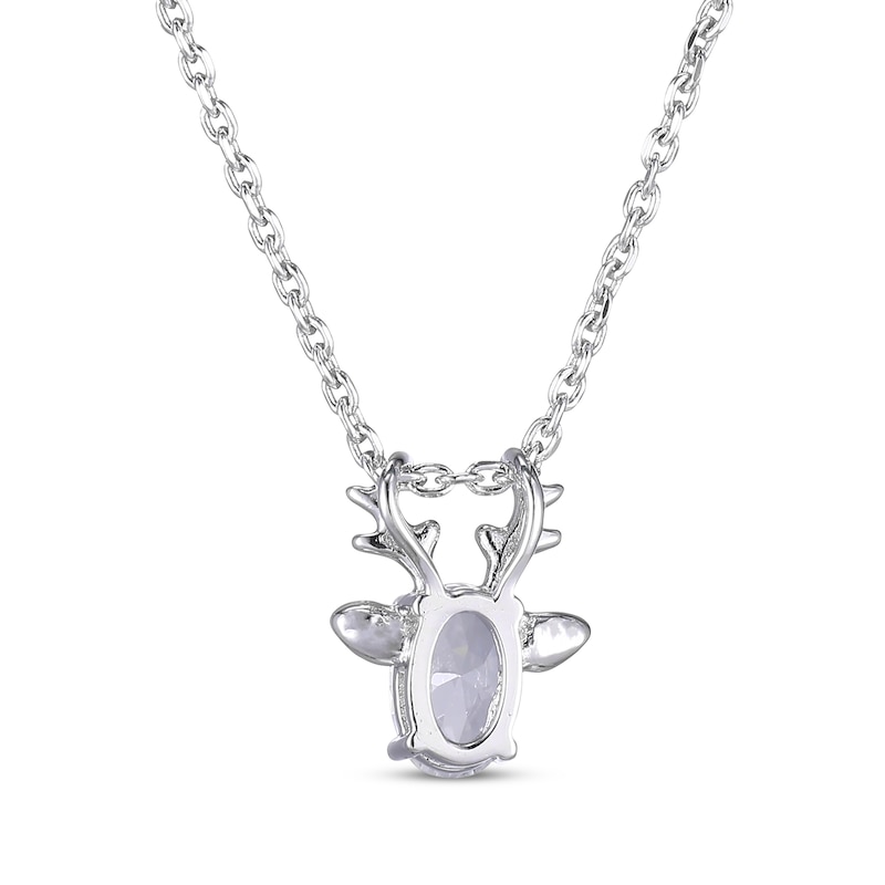 Oval-Cut White Lab-Created Sapphire Deer Necklace Sterling Silver 18”