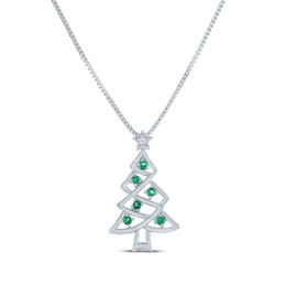 Round-Cut Lab-Created Emerald & White Lab-Created Sapphire Christmas Tree Necklace Sterling Silver 18&quot;