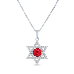 Round-Cut Lab-Created Ruby & White Lab-Created Sapphire Star of David Necklace Sterling Silver 18&quot;