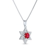 Thumbnail Image 2 of Round-Cut Lab-Created Ruby & White Lab-Created Sapphire Star of David Necklace Sterling Silver 18&quot;