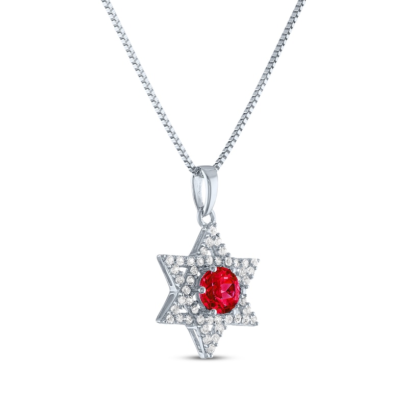 Main Image 2 of Round-Cut Lab-Created Ruby & White Lab-Created Sapphire Star of David Necklace Sterling Silver 18&quot;