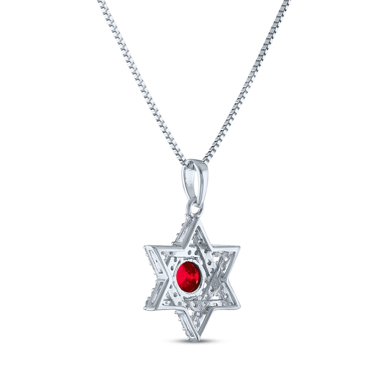 Main Image 3 of Round-Cut Lab-Created Ruby & White Lab-Created Sapphire Star of David Necklace Sterling Silver 18&quot;