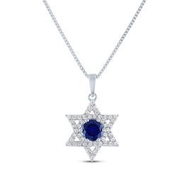 Round-Cut Blue & White Lab-Created Sapphire Star of David Necklace Sterling Silver 18&quot;