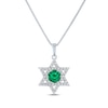 Thumbnail Image 1 of Round-Cut Lab-Created Emerald & White Lab-Created Sapphire Star of David Necklace Sterling Silver 18&quot;