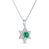 Thumbnail Image 2 of Round-Cut Lab-Created Emerald & White Lab-Created Sapphire Star of David Necklace Sterling Silver 18&quot;