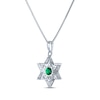 Thumbnail Image 3 of Round-Cut Lab-Created Emerald & White Lab-Created Sapphire Star of David Necklace Sterling Silver 18&quot;